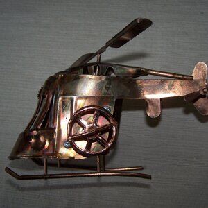 Vintage Helicopter Tin WindUp Music Box Copper Color Plays If I Were a Rich Man